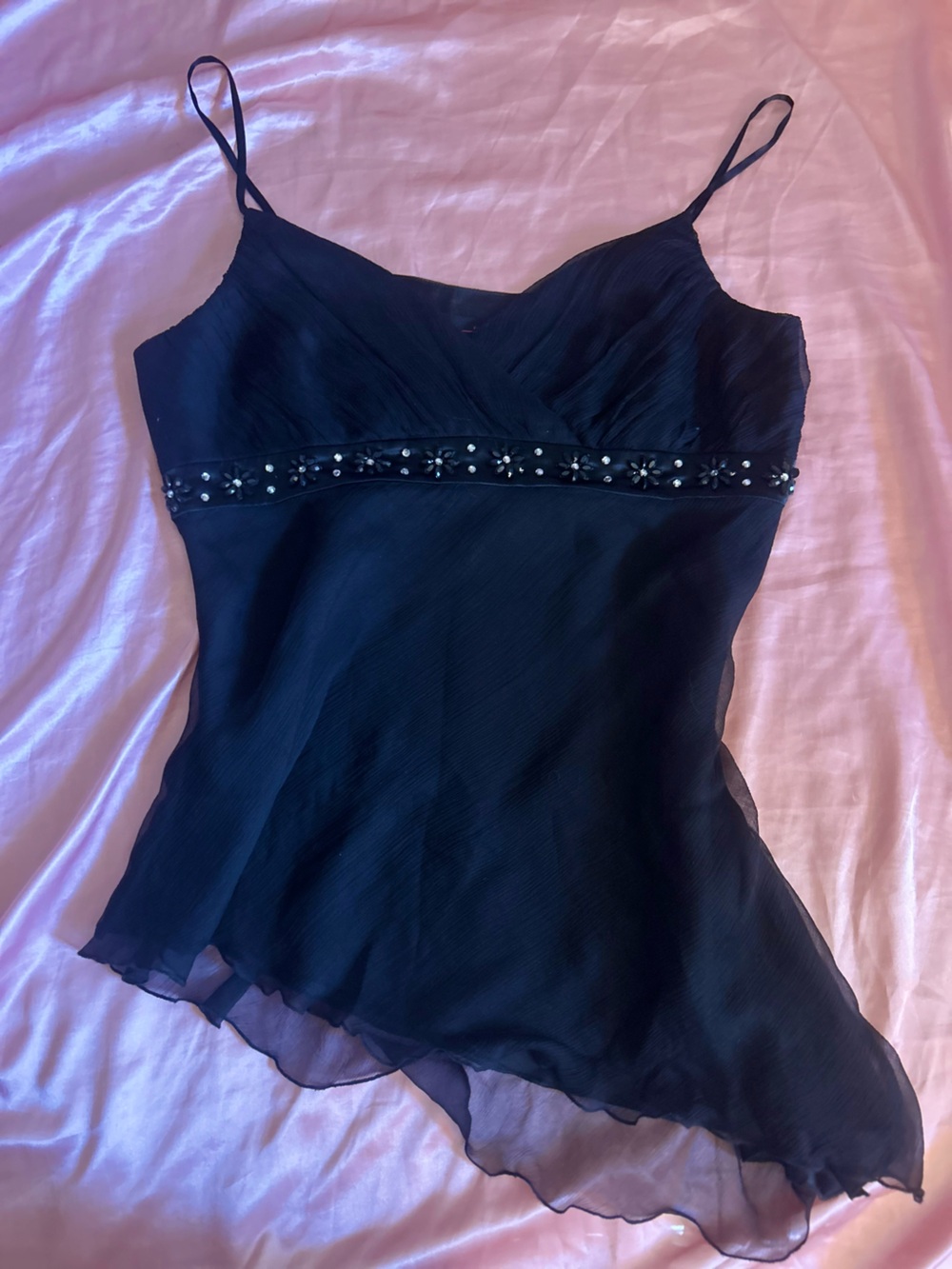 Willi Smith Black Beaded Spaghetti-Strap Camisole